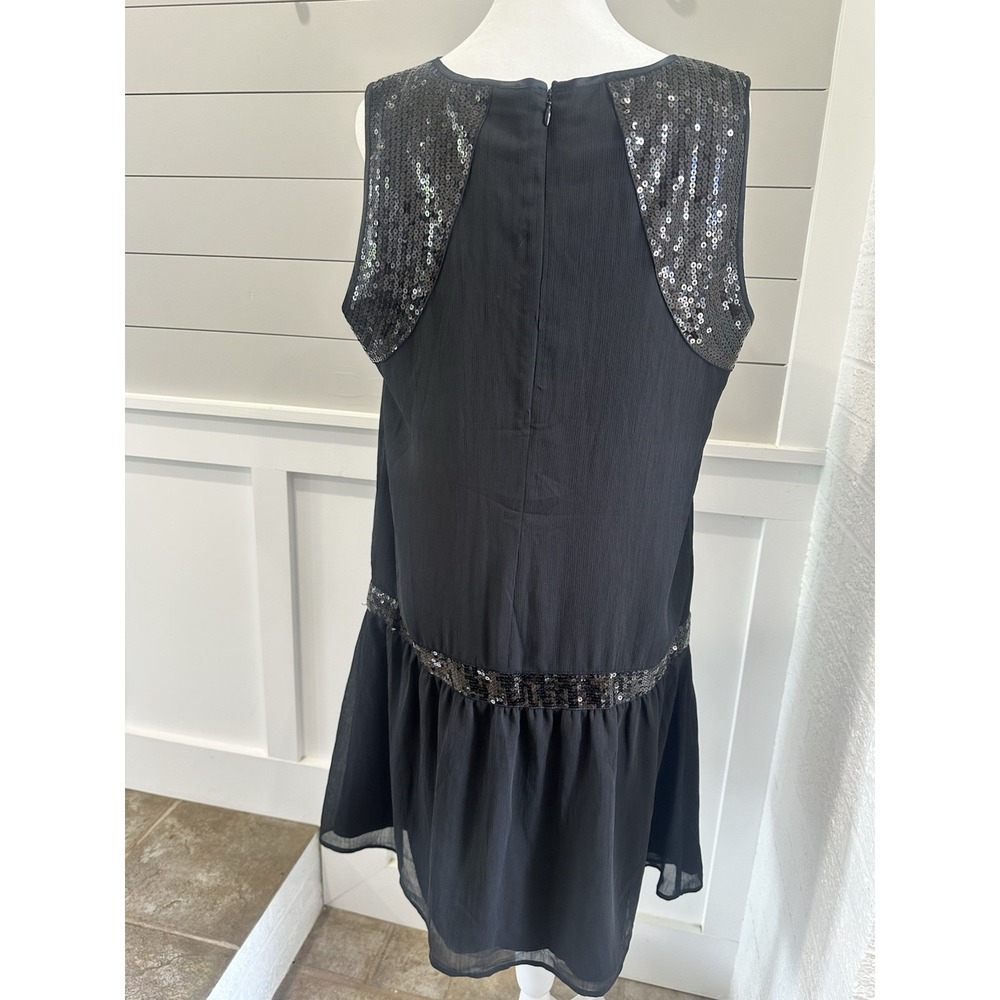 Vintage Esprit Dress US 12 Black Chiffon Short Drop Waist Flapper 20s Y2K - Picture 6 of 9